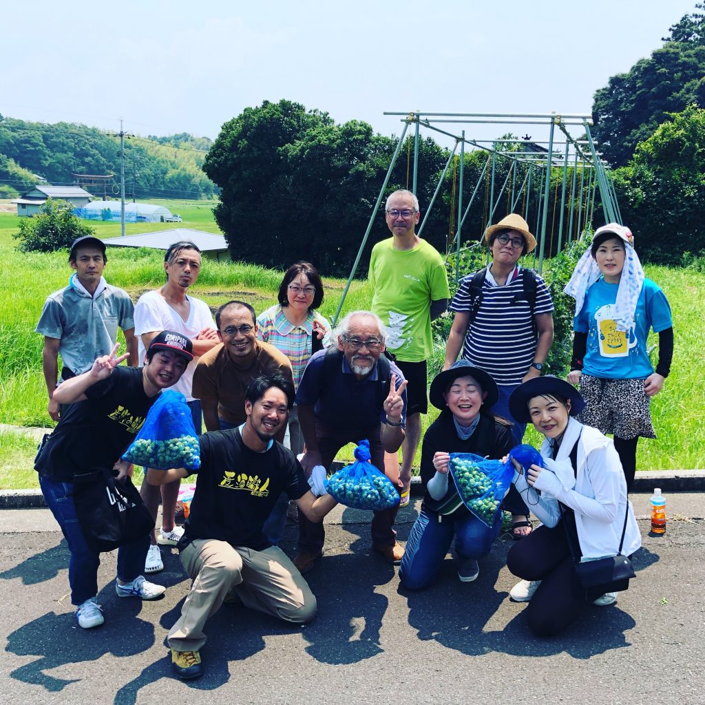 島根県松江ビアへるんのホップ摘み体験の様子